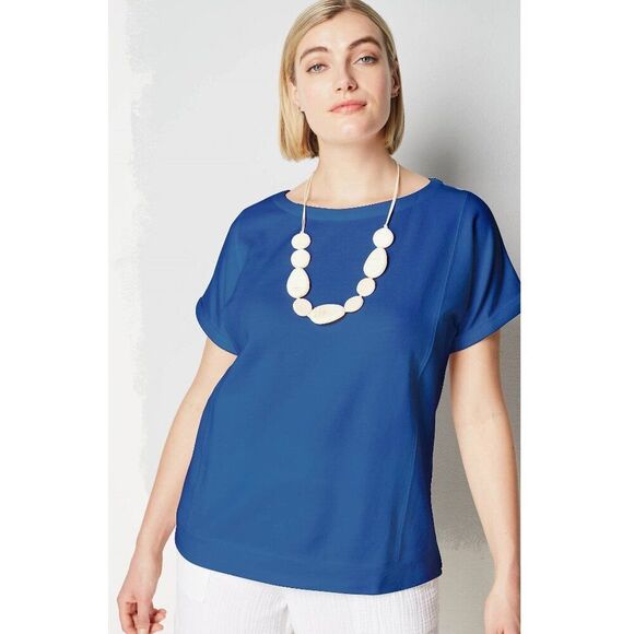 J. Jill Top Large Top Blue Casual Short Sleeve Cotton - Picture 1 of 11